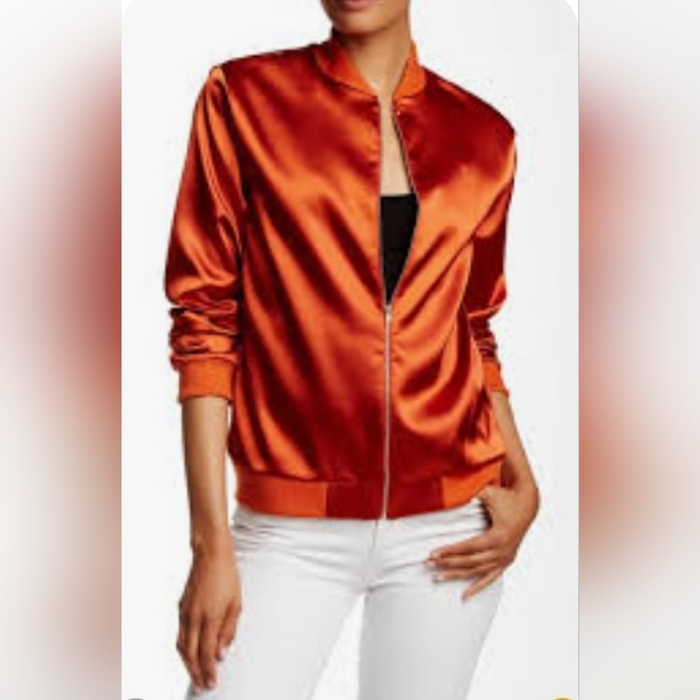 Anthropologie Painted Threads Jacket Orange Women's SZ Small Full Zip Boho Silky